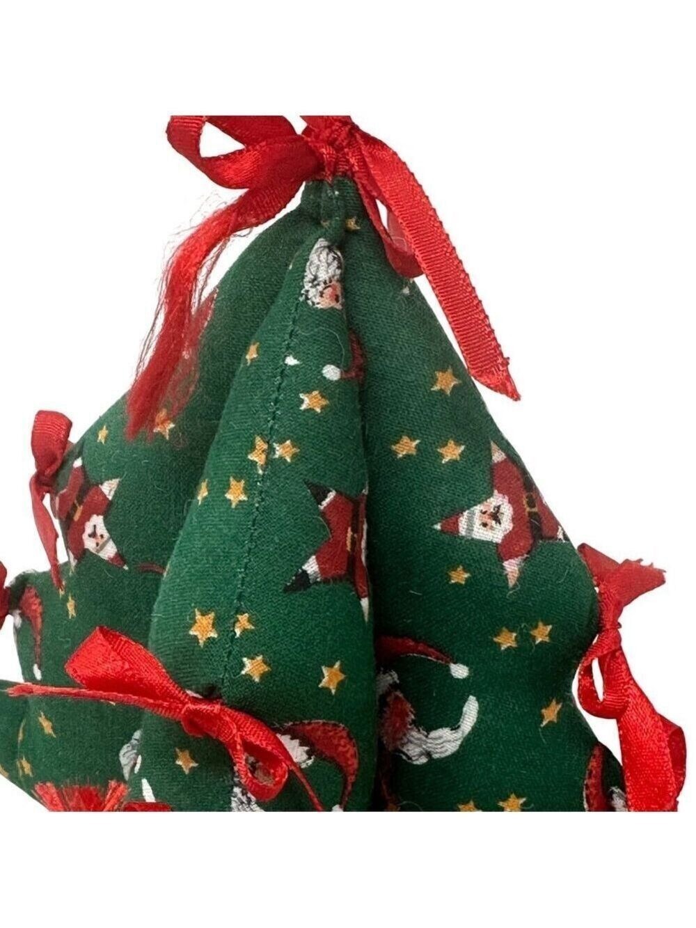 Vintage Fabric Christmas Tree Santa Red Ribbon Holiday 6 In Tiered Tray Decor - Picture 3 of 10
